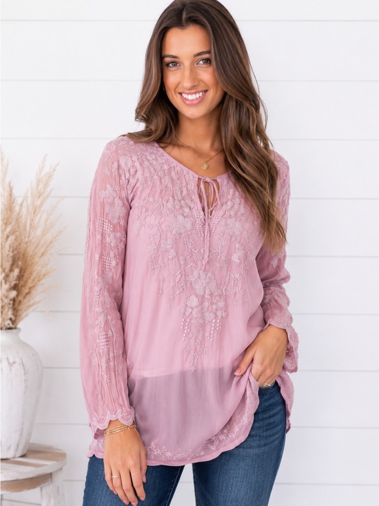 Johnny Was Tops - JOHNNY WAS Butterfly Winter Tunic boho pink top